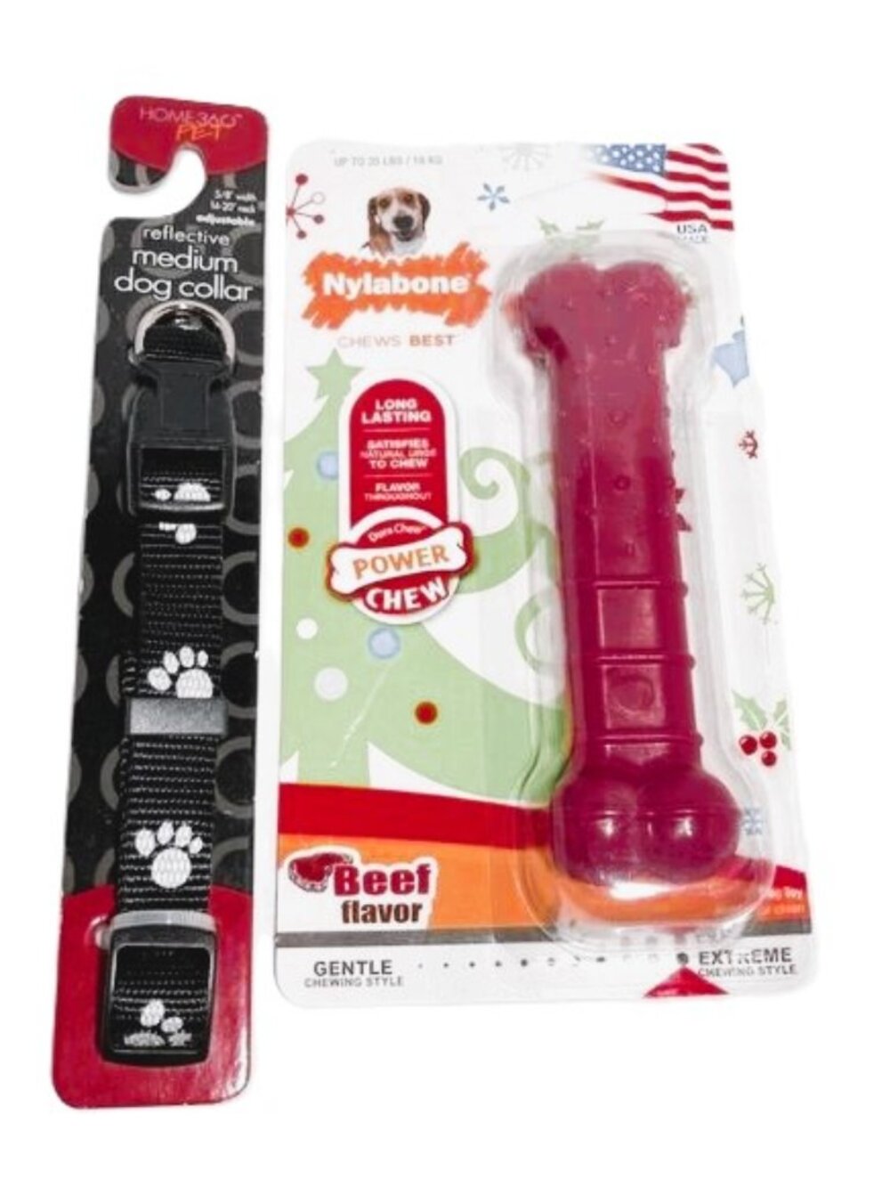 DOG COLLAR Pet Black Reflective Size Medium with Red NYLABONE Set